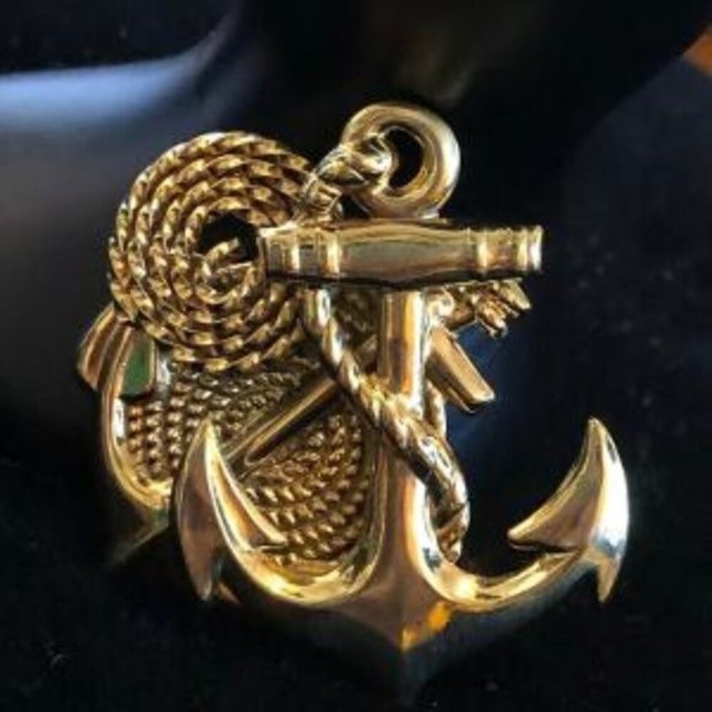 Double Anchor And Rope Gold Tone Brooch